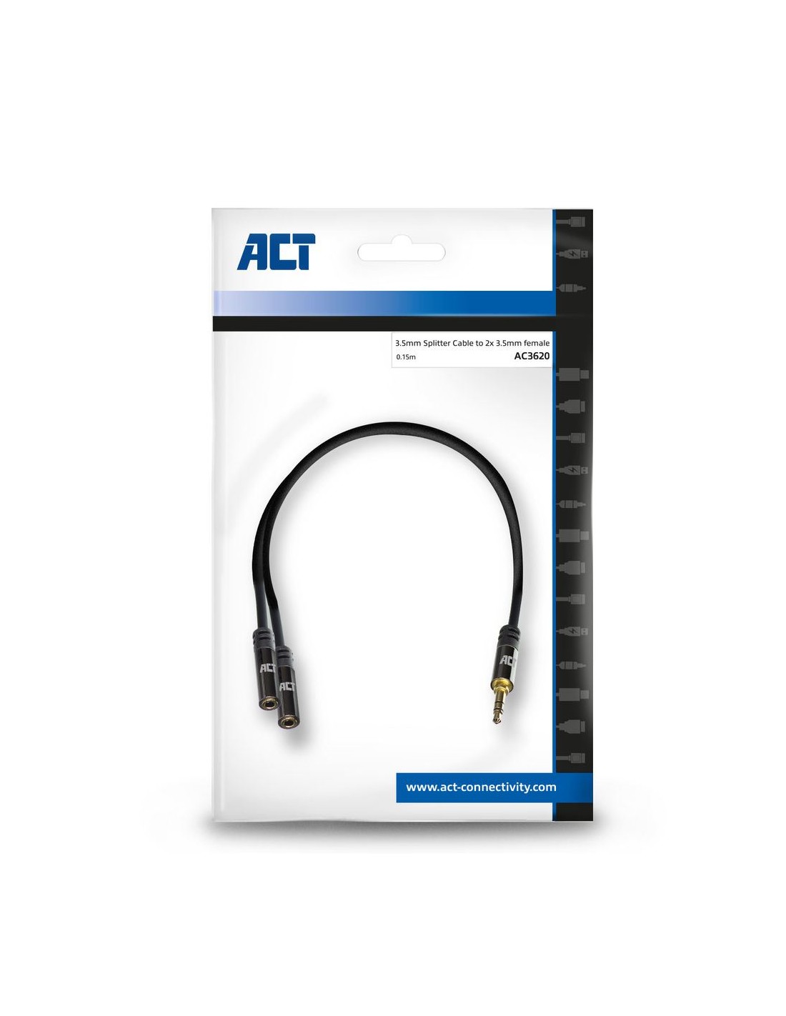 ACT AC3620 audio kabel 0,15 m 3.5mm 2 x 3.5mm Zwart