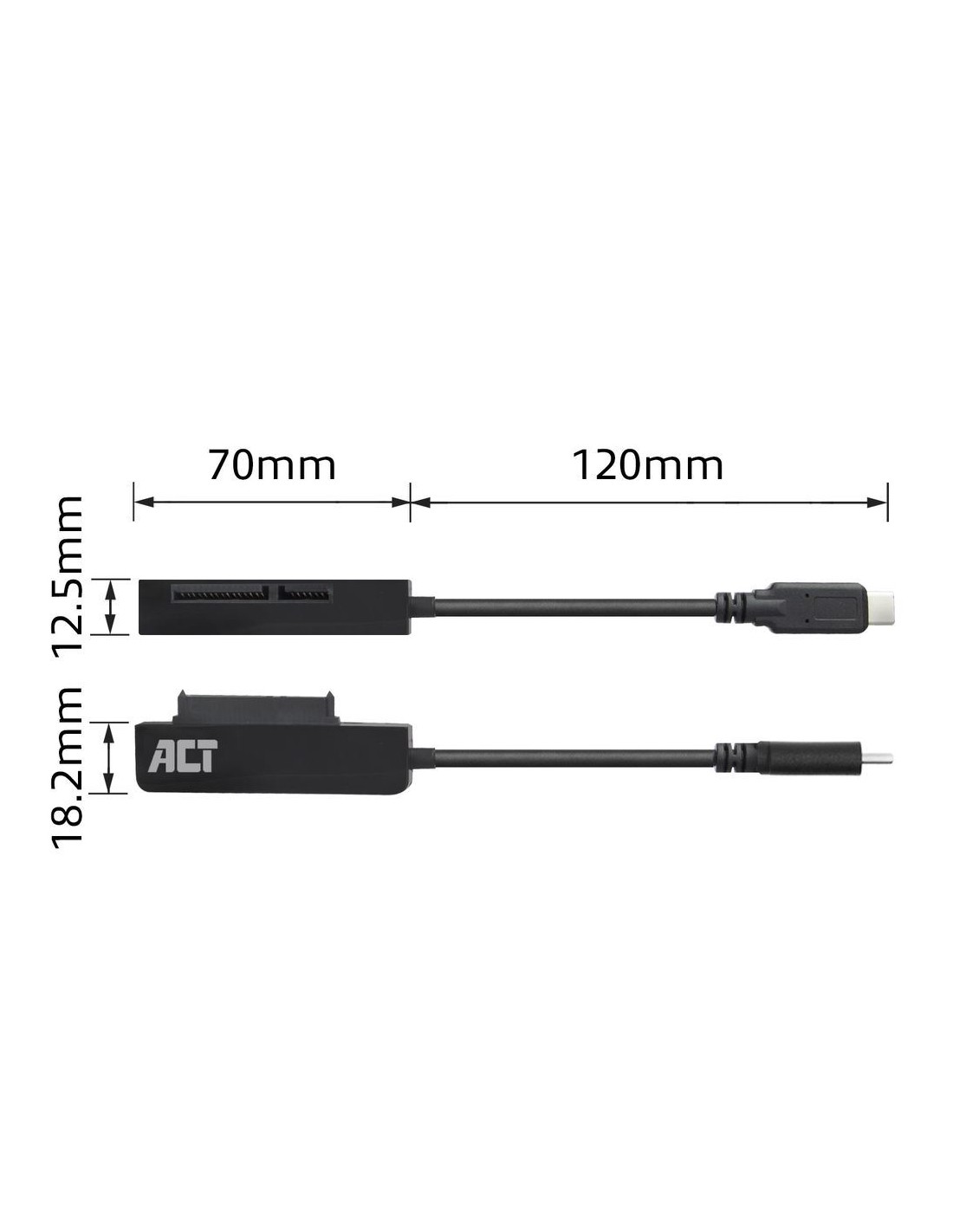 ACT AC1525 tussenstuk voor kabels USB Type-C SATA 7-pin + 15pin Zwart