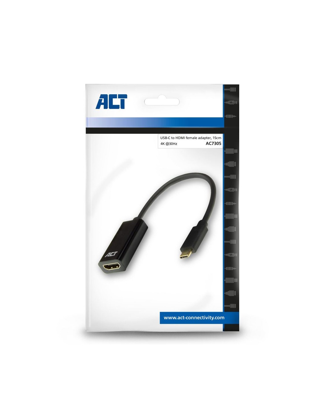 ACT AC7305 video kabel adapter 0,15 m USB Type-C HDMI Type A (Standaard) Zwart