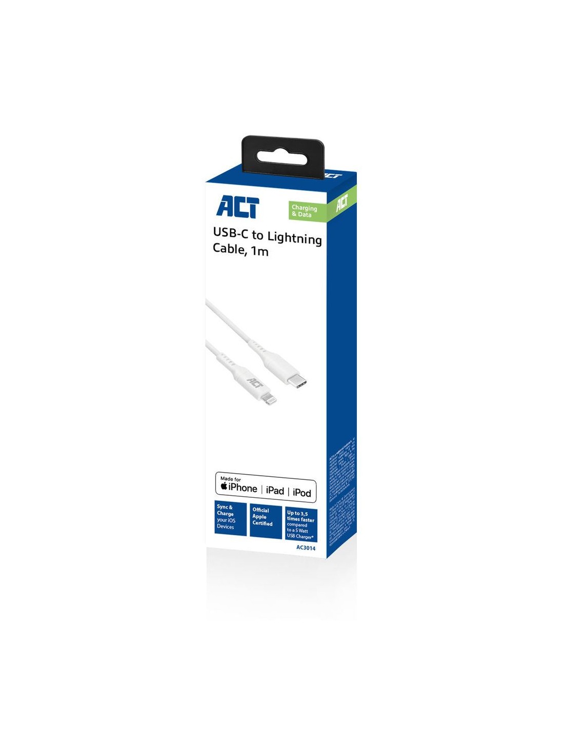 ACT AC3014 Lightning-kabel 1 m Wit