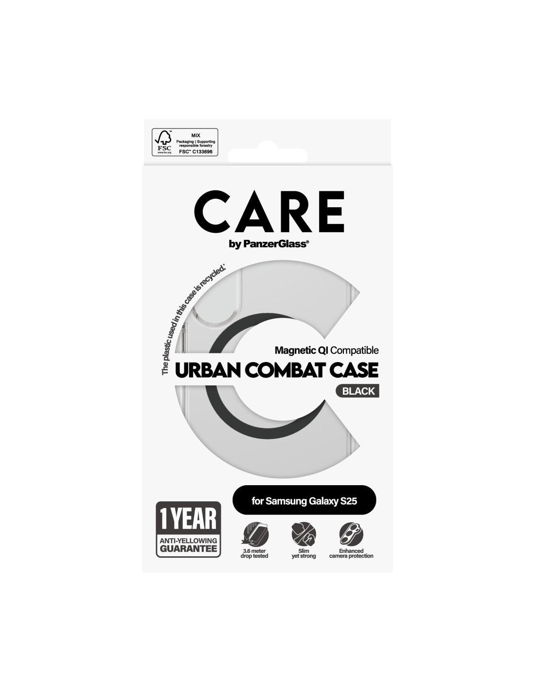 CARE by PanzerGlass Flagship Case Transparent Urban Combat w. Black QI Module Samsung S25