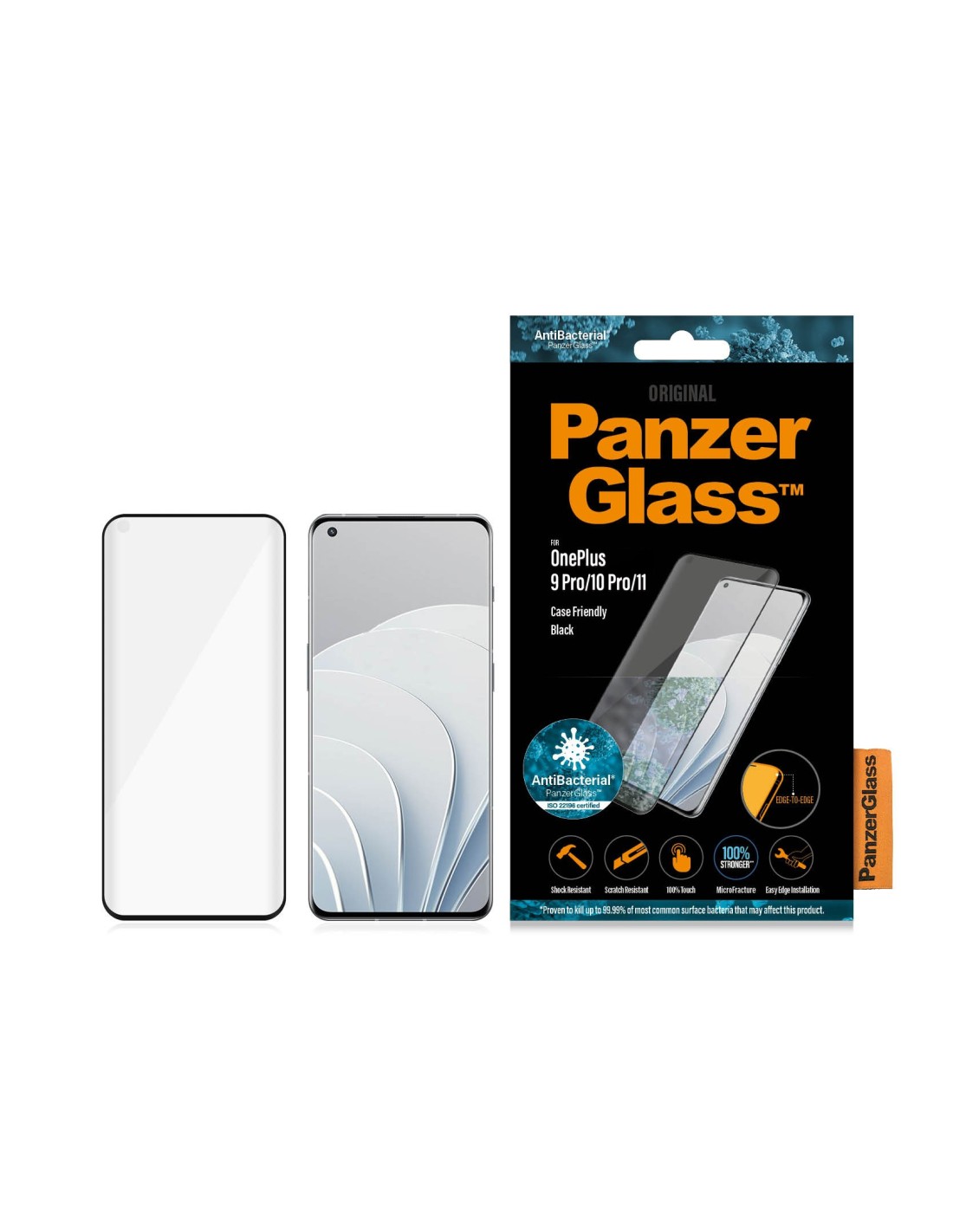 PanzerGlass OnePlus 9 Pro 10 Pro 5G - Black Case Friendly - Anti-Bacterial