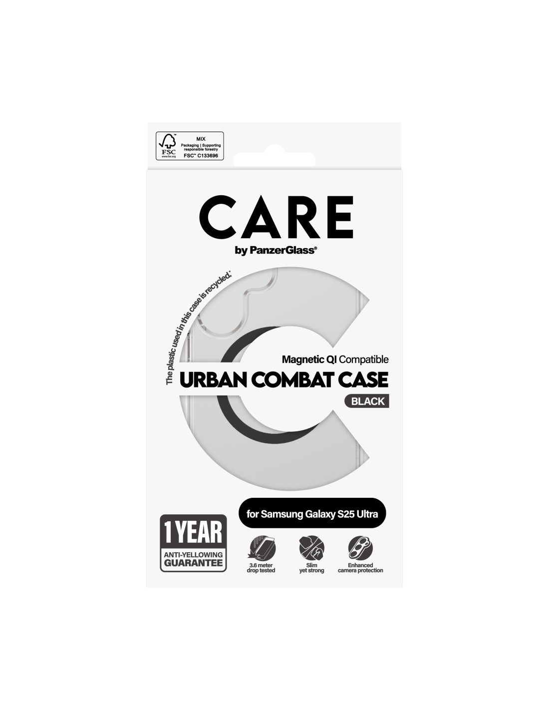 CARE by PanzerGlass Flagship Case Transparent Urban Combat w. Black QI Module Samsung S25 Ultra