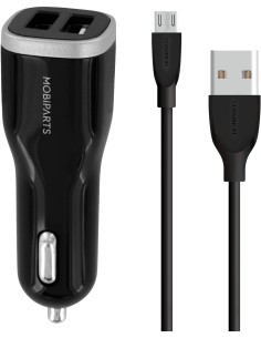 Mobiparts Car Charger Dual USB 24W 4.8A + Micro USB Cable Black