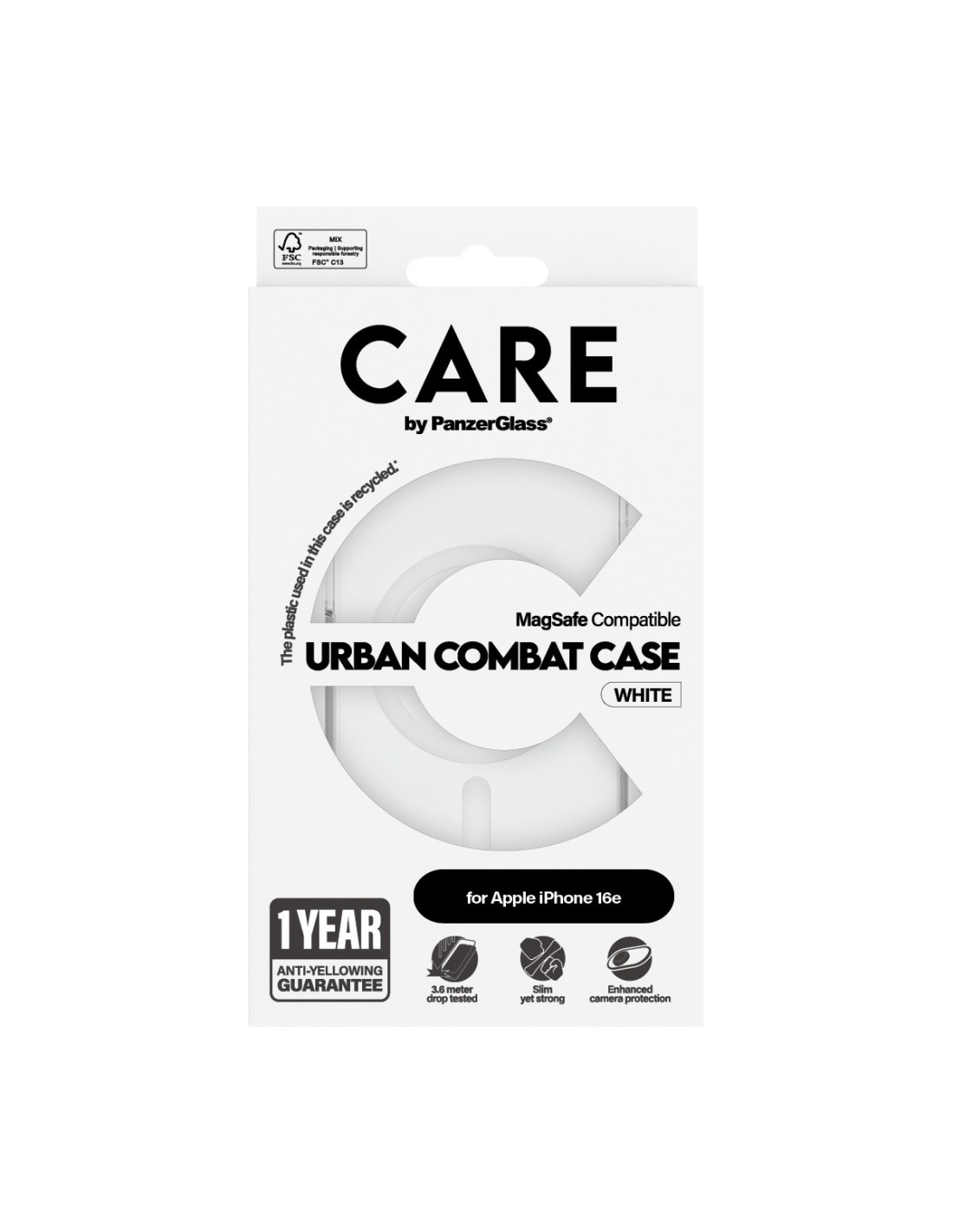 CARE by PanzerGlass Flagship Case Transparent Urban Combat w. White MagSafe iPhone 16e