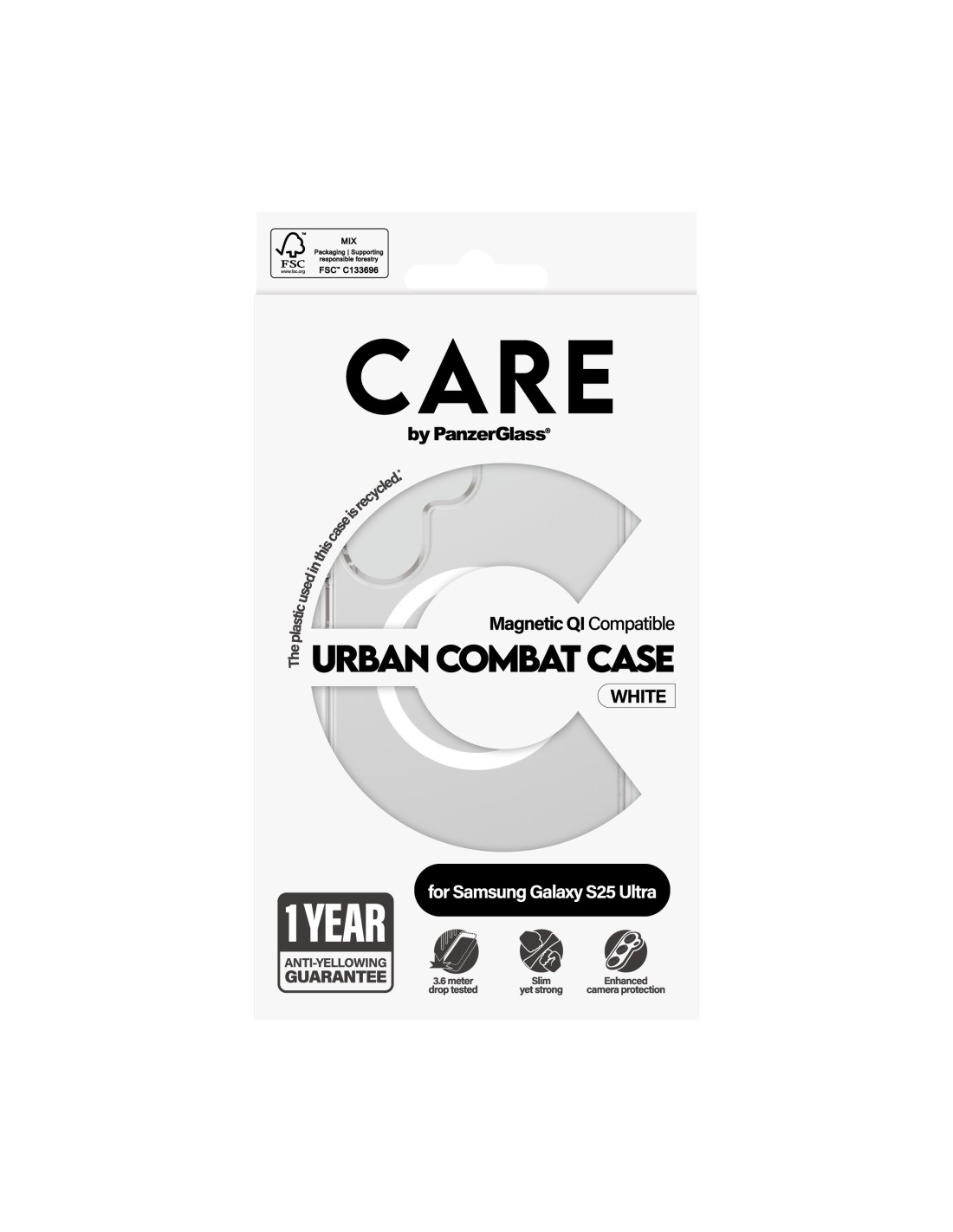 CARE by PanzerGlass Flagship Case Transparent Urban Combat w. White QI Module Samsung S25 Ultra