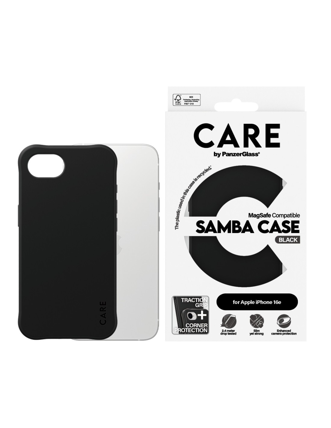CARE by PanzerGlass Fashionable Case Samba Black w. MagSafe iPhone 16e