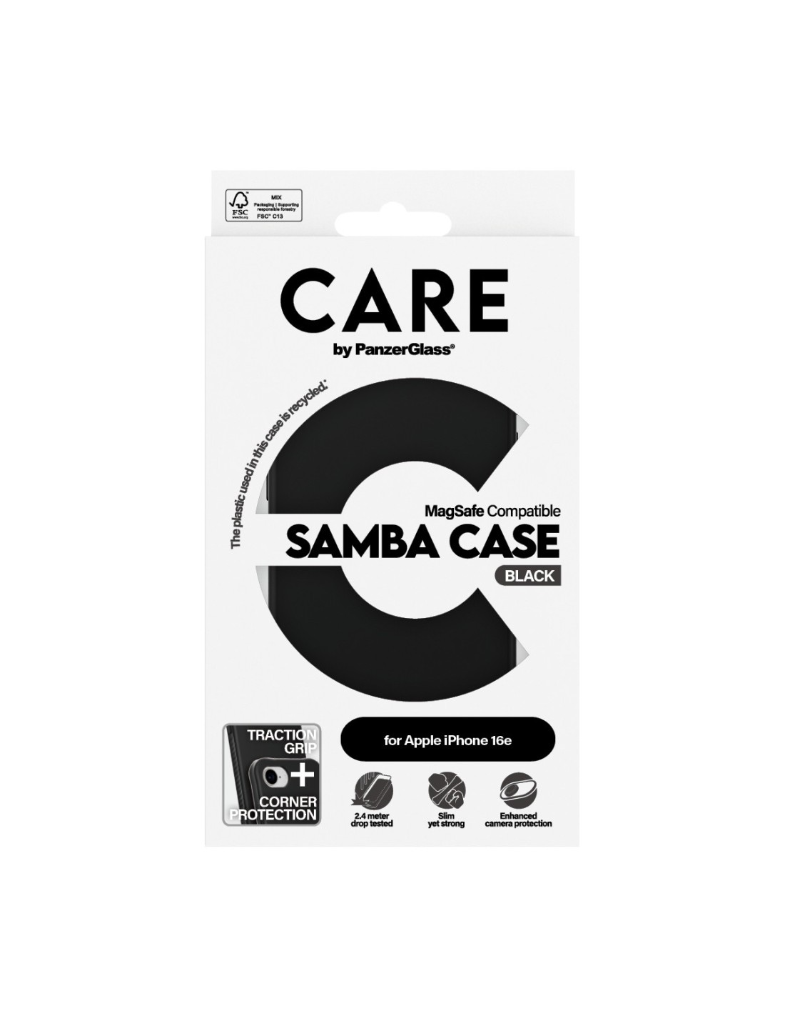 CARE by PanzerGlass Fashionable Case Samba Black w. MagSafe iPhone 16e