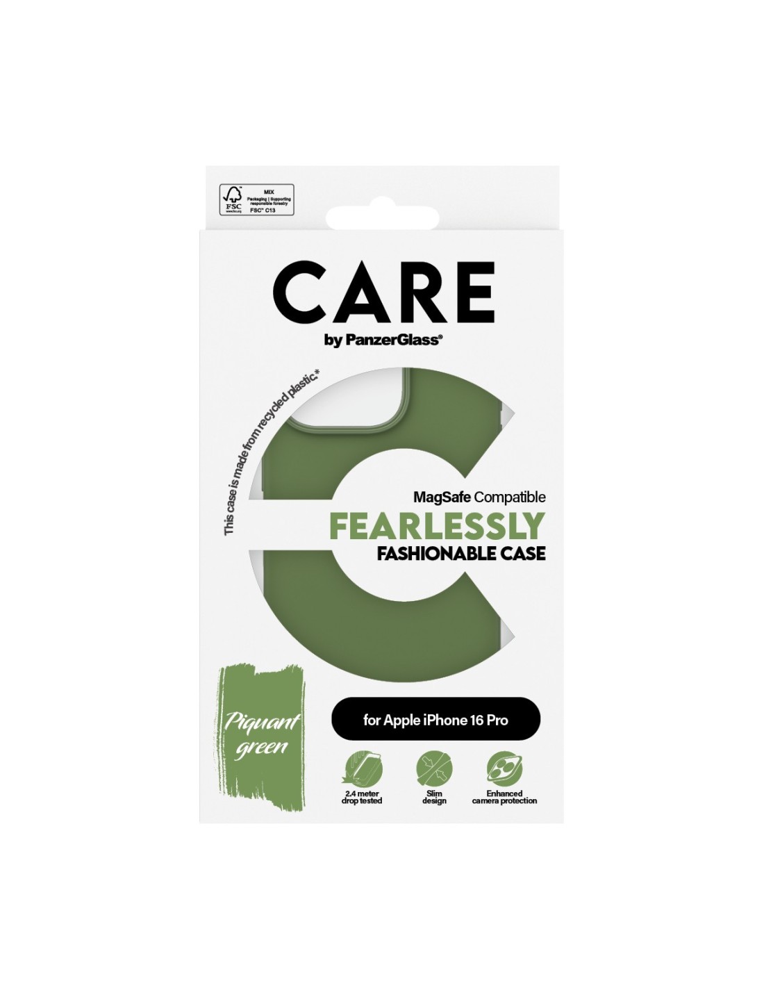 CARE by PanzerGlass Fashionable Case Green w. MagSafe iPhone 16 Pro