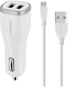 Mobiparts Car Charger Dual USB 24W 4.8A + Micro USB Cable White