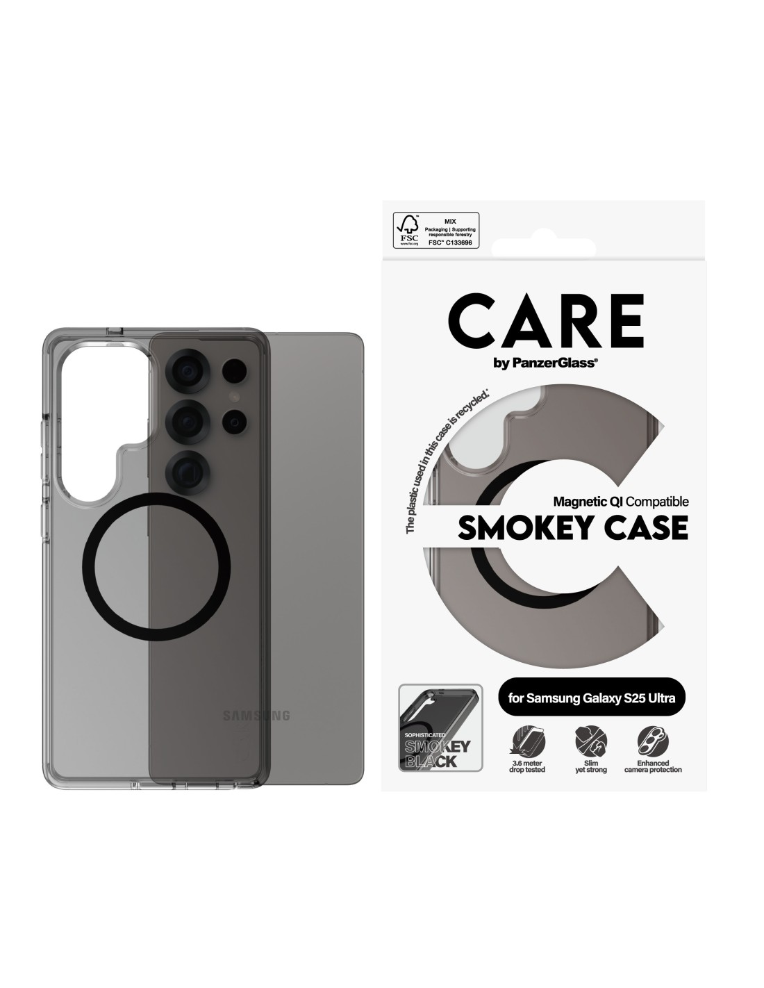 CARE by PanzerGlass Flagship Case Smokey Urban Combat w. Black QI Module Samsung S25 Ultra