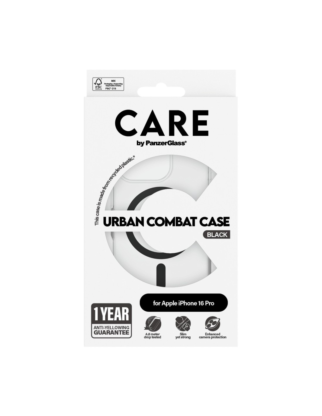 CARE by PanzerGlass Flagship Case Transparent Urban Combat w. Black MagSafe iPhone 16 Pro