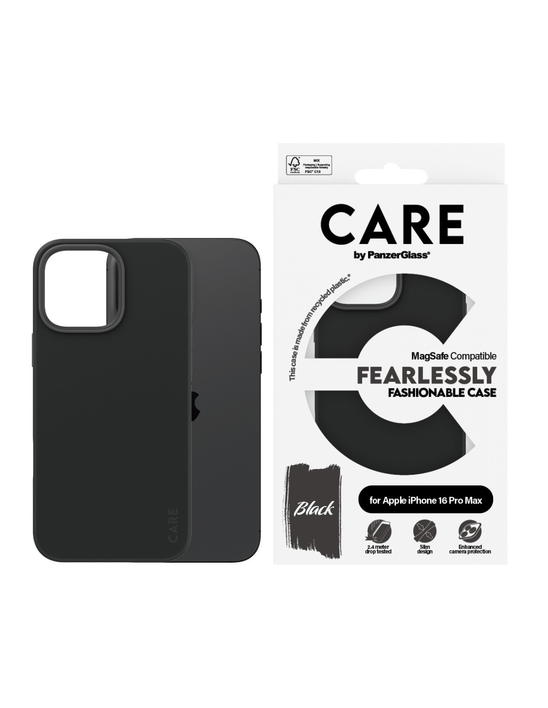 CARE by PanzerGlass Fashionable Case Black w. MagSafe iPhone 16 Pro Max