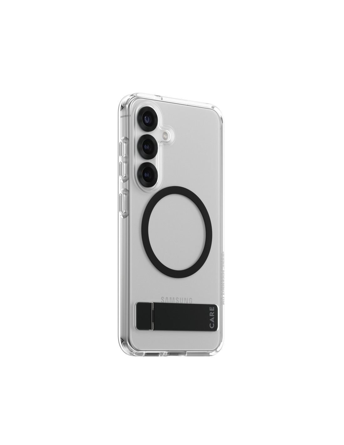 CARE by PanzerGlass Feature Case Transparent w. Black Kickstand & QI Samsung S25
