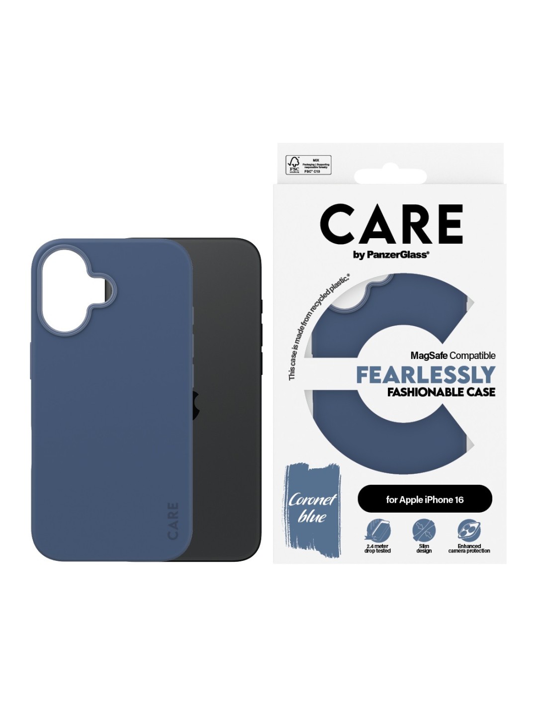 CARE by PanzerGlass Fashionable Case Blue w. MagSafe iPhone 16