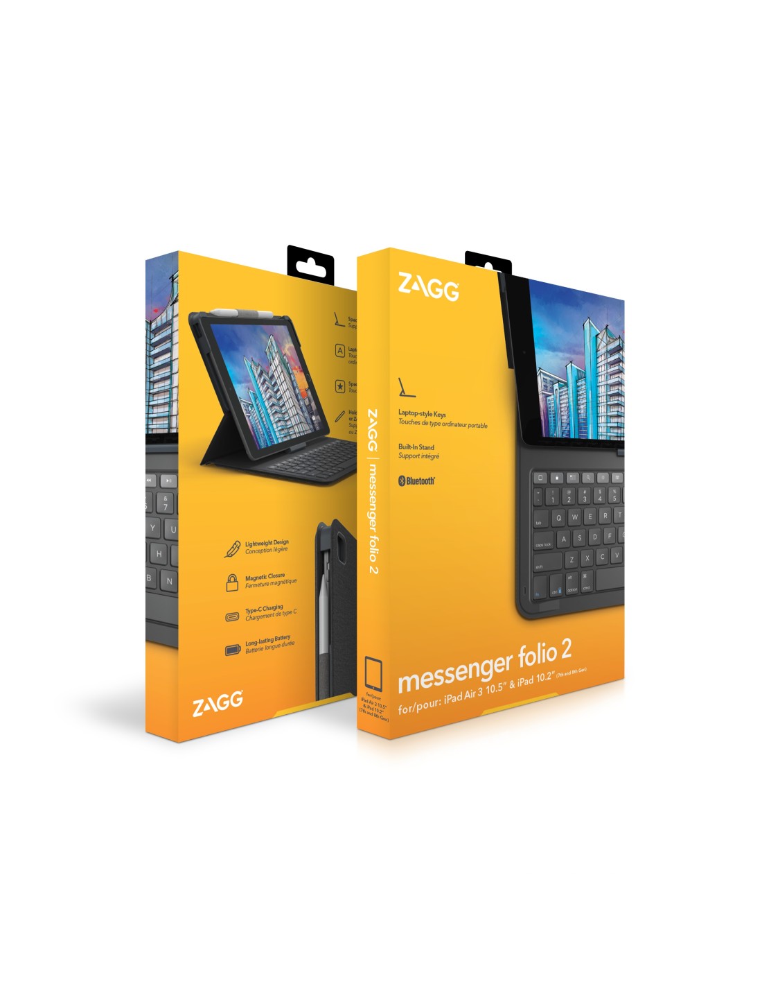 ZAGG Messenger Folio 2 Keyboard Case Apple iPad 10.2 (2021 2020 2019)   Apple iPad Air 10.5 (2019) Black