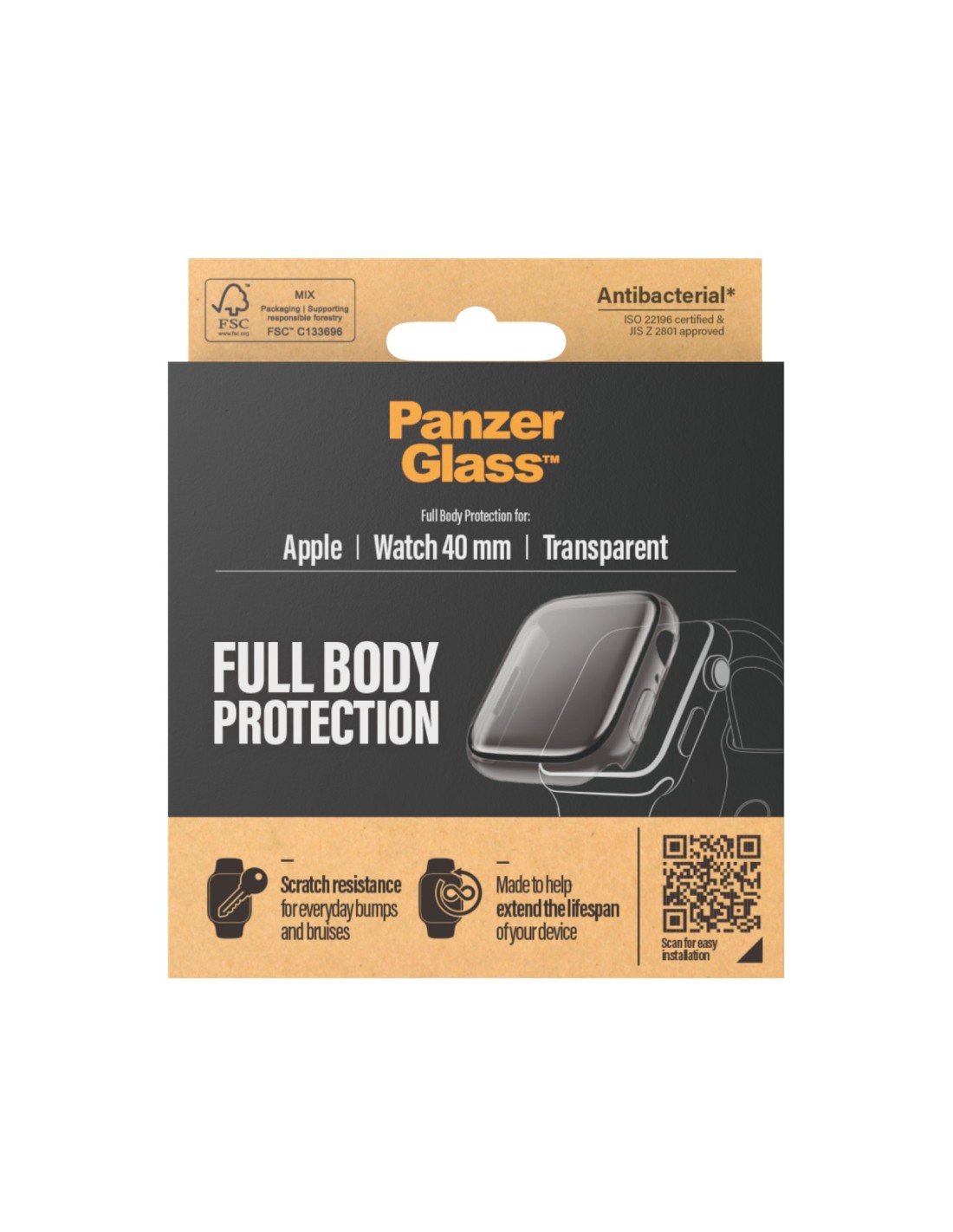 PanzerGlass Full Body Apple Watch 4 5 6 SE (40 mm) - Clear Anti-Bacterial