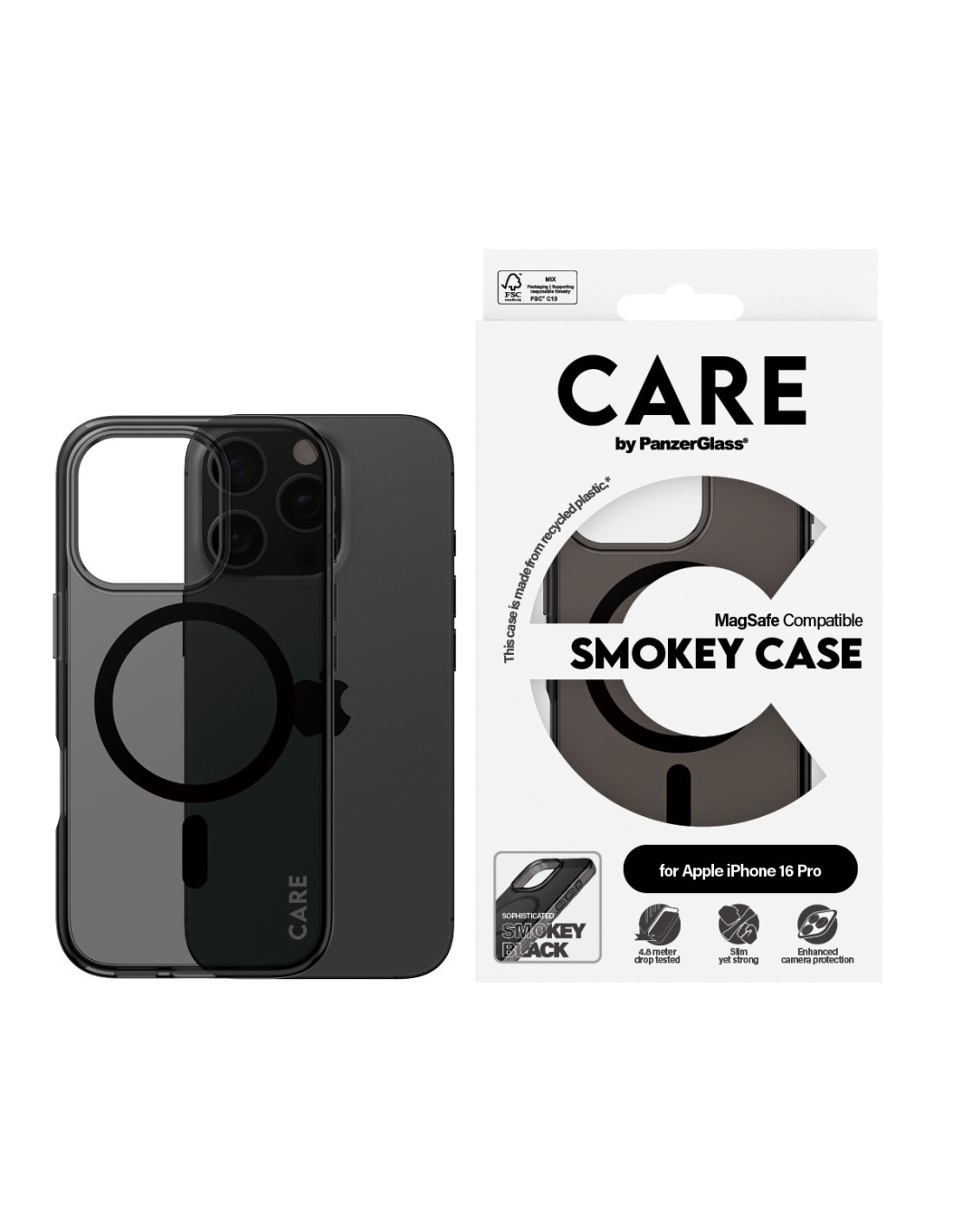 CARE by PanzerGlass Flagship Case Smokey Urban Combat w. Black MagSafe iPhone 16 Pro