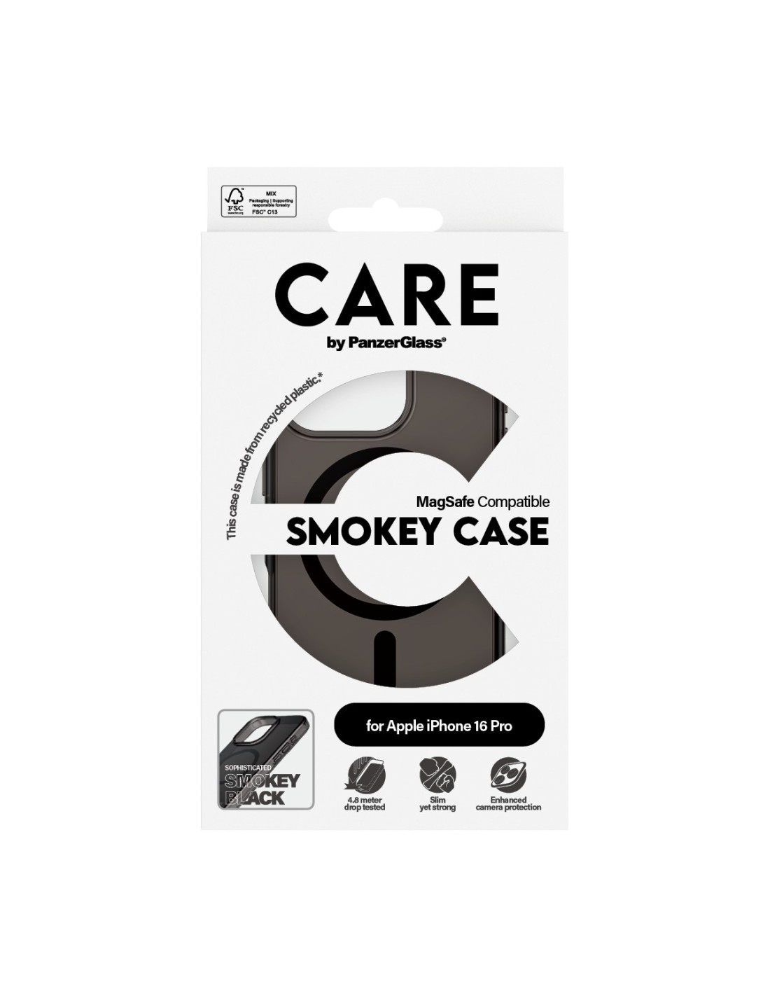 CARE by PanzerGlass Flagship Case Smokey Urban Combat w. Black MagSafe iPhone 16 Pro