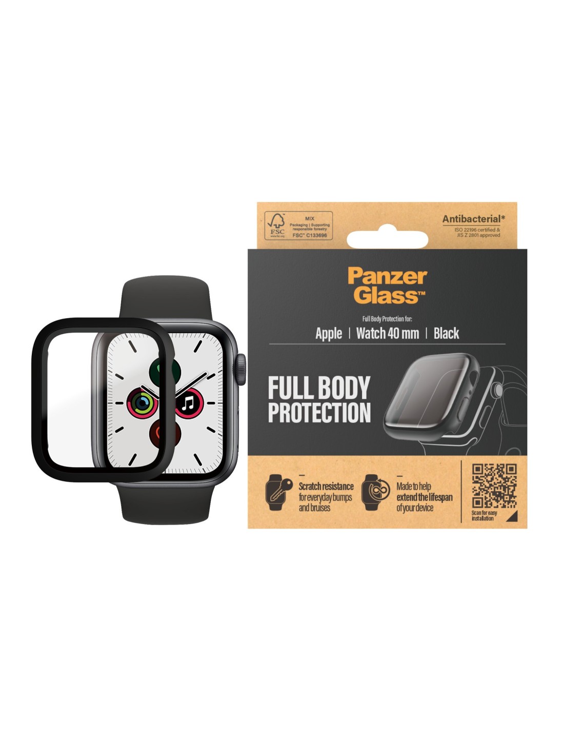 PanzerGlass Full Body Apple Watch 4 5 6 SE (40 mm) - Black Anti-Bacterial