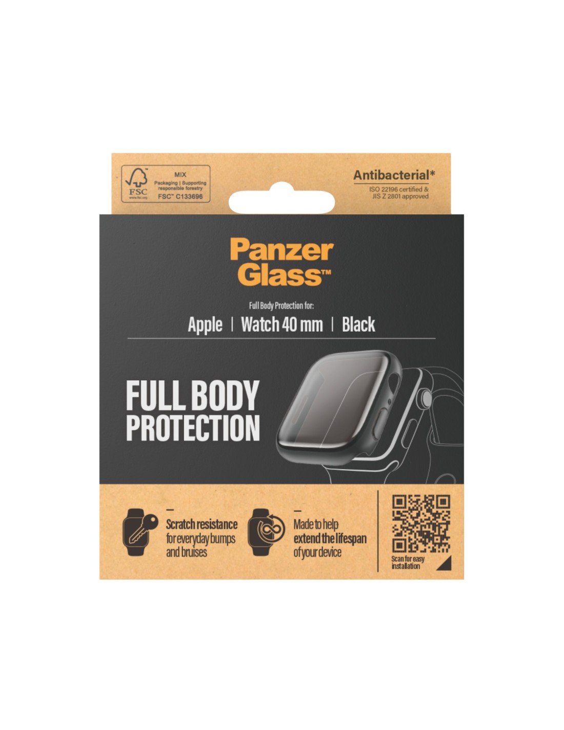 PanzerGlass Full Body Apple Watch 4 5 6 SE (40 mm) - Black Anti-Bacterial