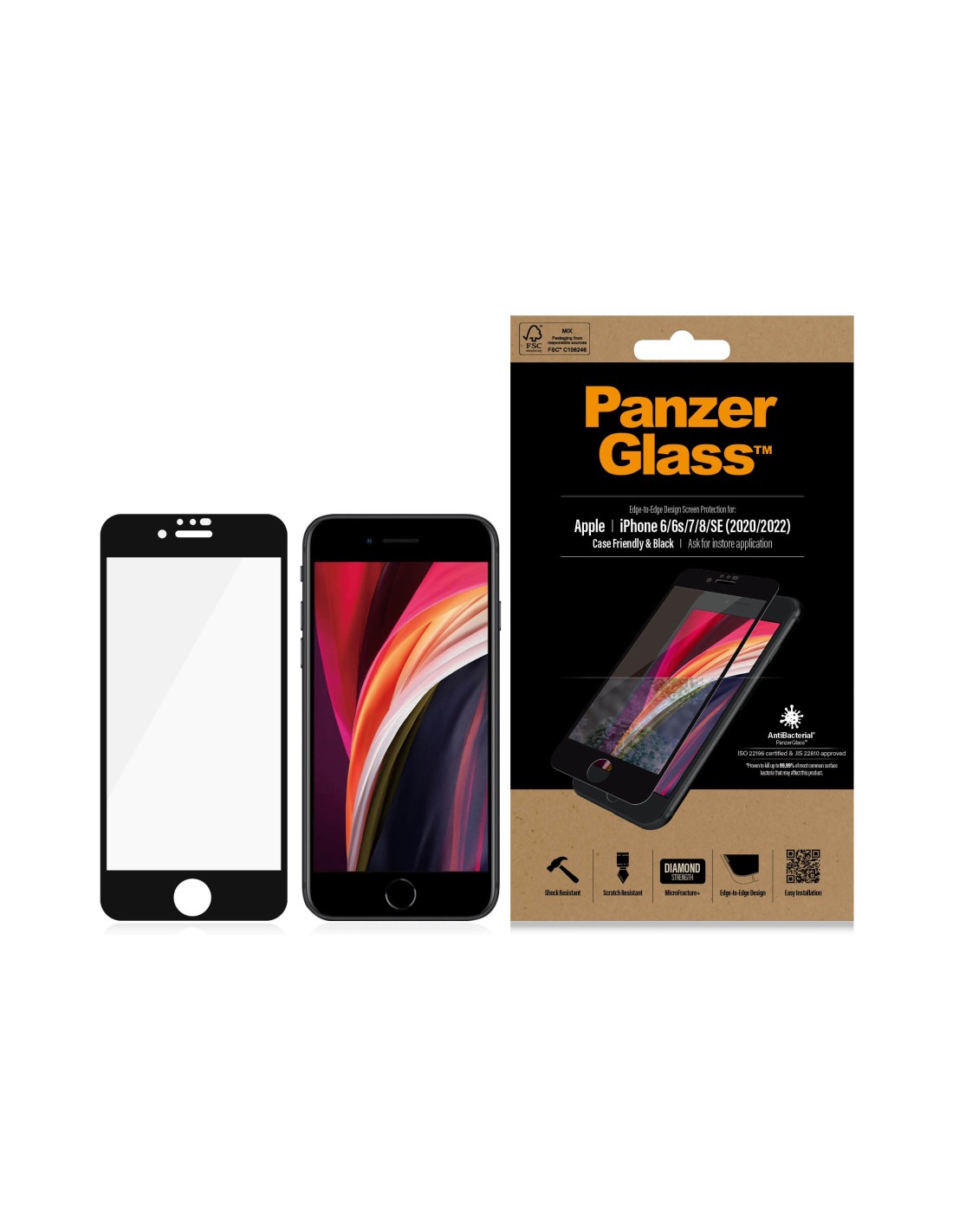 PanzerGlass Apple iPhone 6 6S 7 8 SE (2020 2022) Black CF Super+ Glass