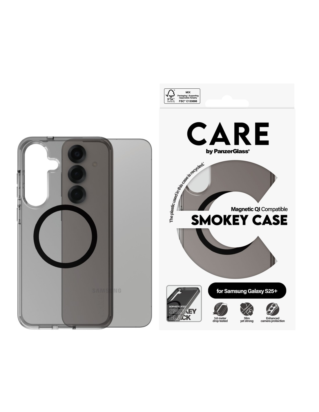 CARE by PanzerGlass Flagship Case Smokey Urban Combat w. Black QI Module Samsung S25 Plus