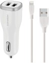 Mobiparts Car Charger Dual USB 24W 4.8A + Lightning Cable White