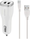 Mobiparts Car Charger Dual USB 12W 2.4A + USB-C Cable White