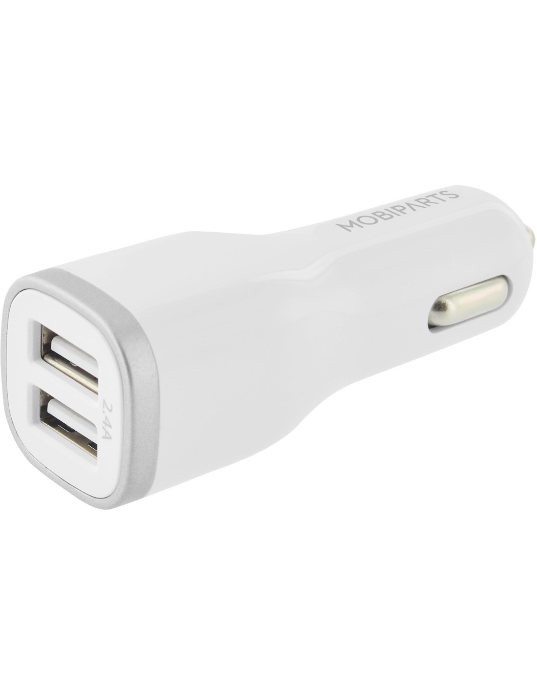 Mobiparts Car Charger Dual USB 12W 2.4A + USB-C Cable White