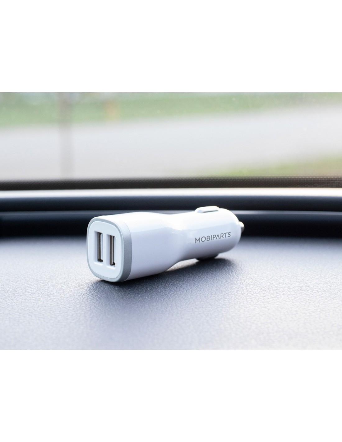 Mobiparts Car Charger Dual USB 12W 2.4A + USB-C Cable White