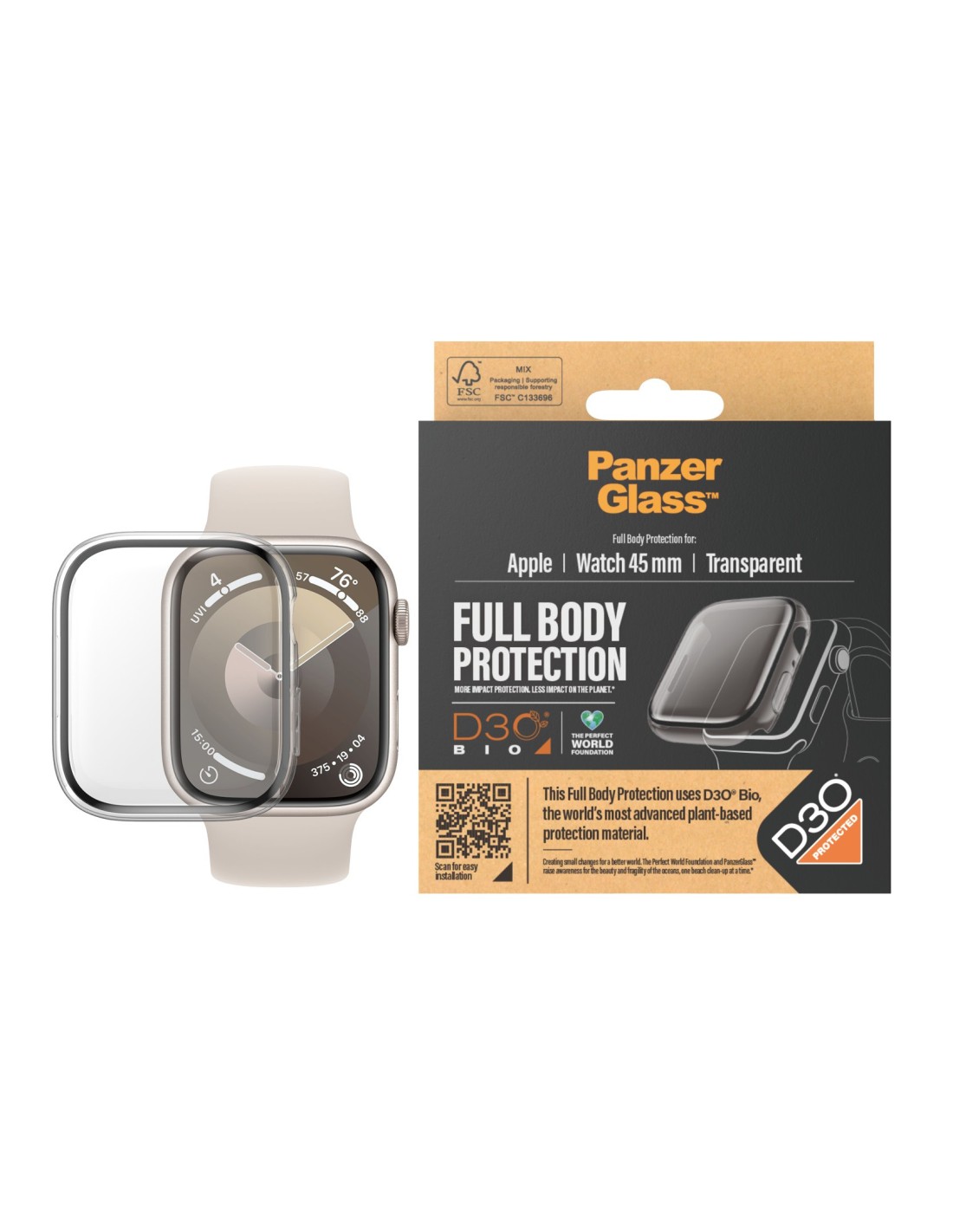 PanzerGlass Full Body Apple Watch Series 9 8 7 45 mm - Clear with D3O