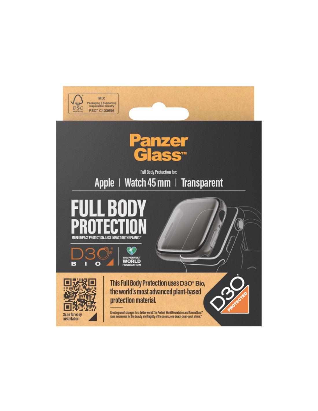 PanzerGlass Full Body Apple Watch Series 9 8 7 45 mm - Clear with D3O