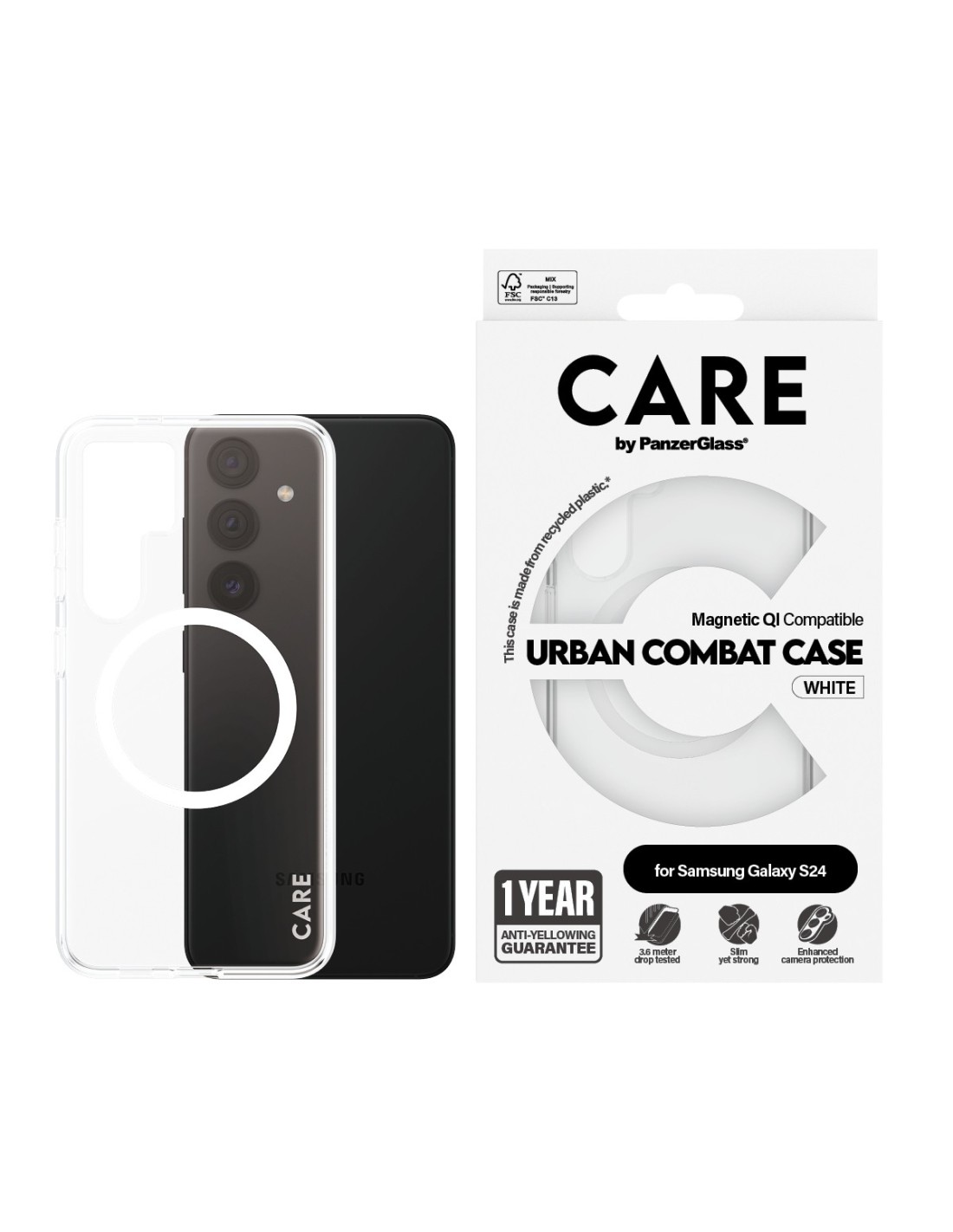 CARE by PanzerGlass Flagship Case Transparent Urban Combat w. White QI Module Samsung S24