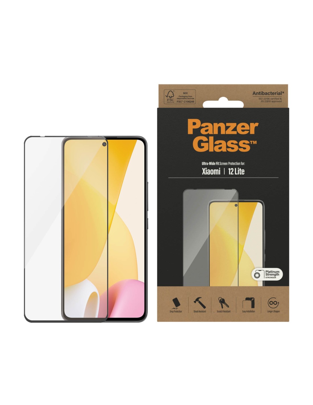 PanzerGlass Xiaomi 12 Lite UWF - Black - Anti-Bacterial