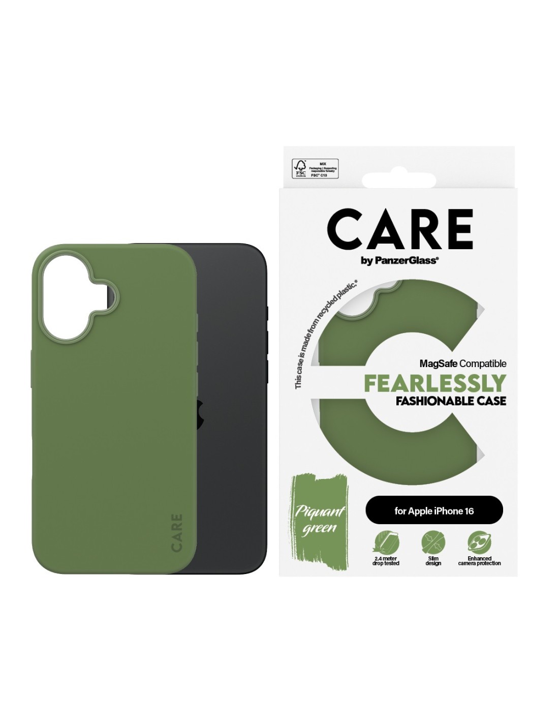CARE by PanzerGlass Fashionable Case Green w. MagSafe iPhone 16