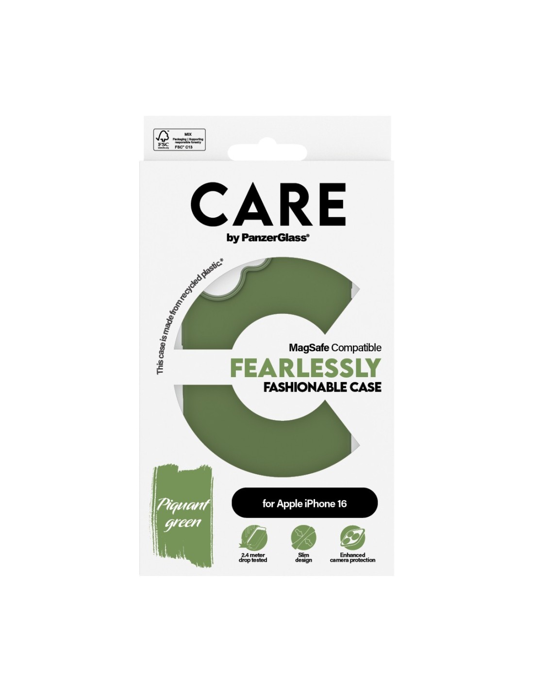CARE by PanzerGlass Fashionable Case Green w. MagSafe iPhone 16