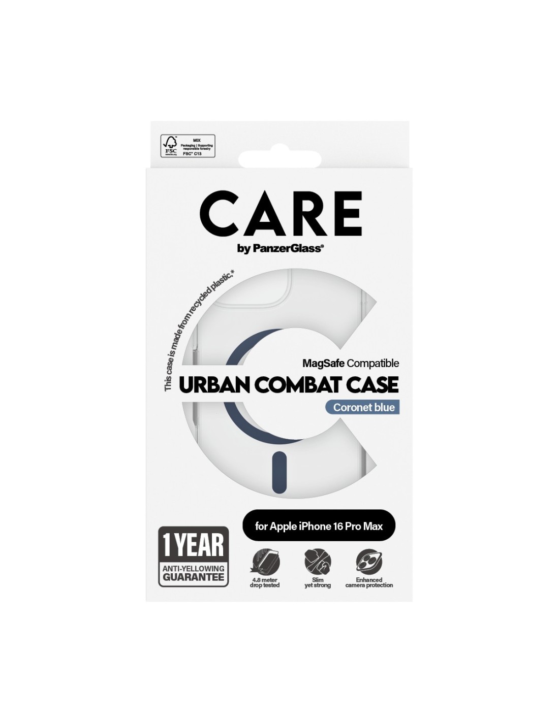 CARE by PanzerGlass Flagship Case Transparent Urban Combat w. Blue MagSafe iPhone 16 Pro Max