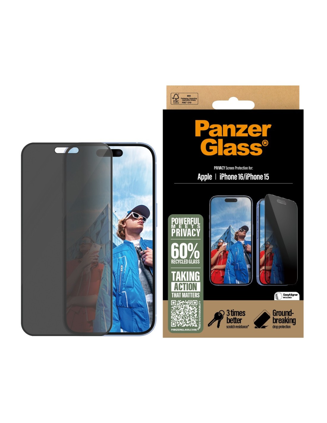 Panzerglass Apple iPhone 16 15 - Ultra-Wide Fit Privacy Glass