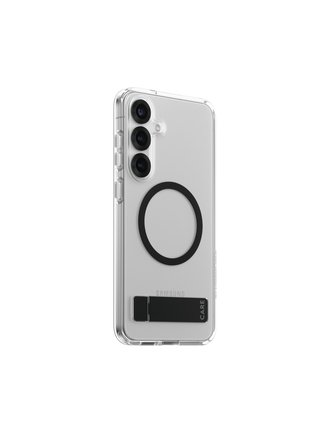 CARE by PanzerGlass Feature Case Transparent w. Black Kickstand & QI Samsung S25 Plus