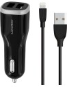 Mobiparts Car Charger Dual USB 12W 2.4A + Lightning Cable Black
