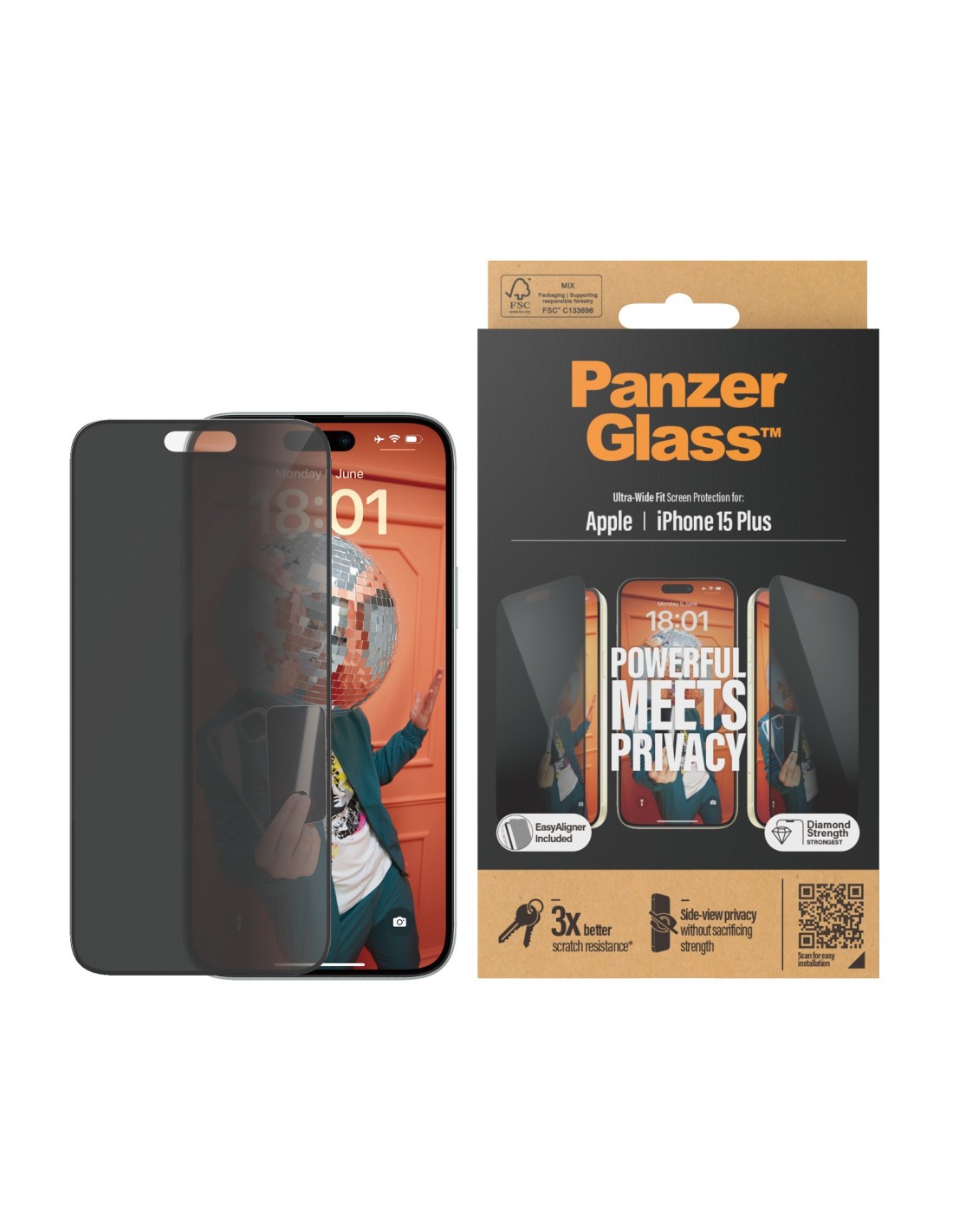 Panzerglass iPhone 15 Plus - Ultra-Wide Fit Privacy with EasyAligner