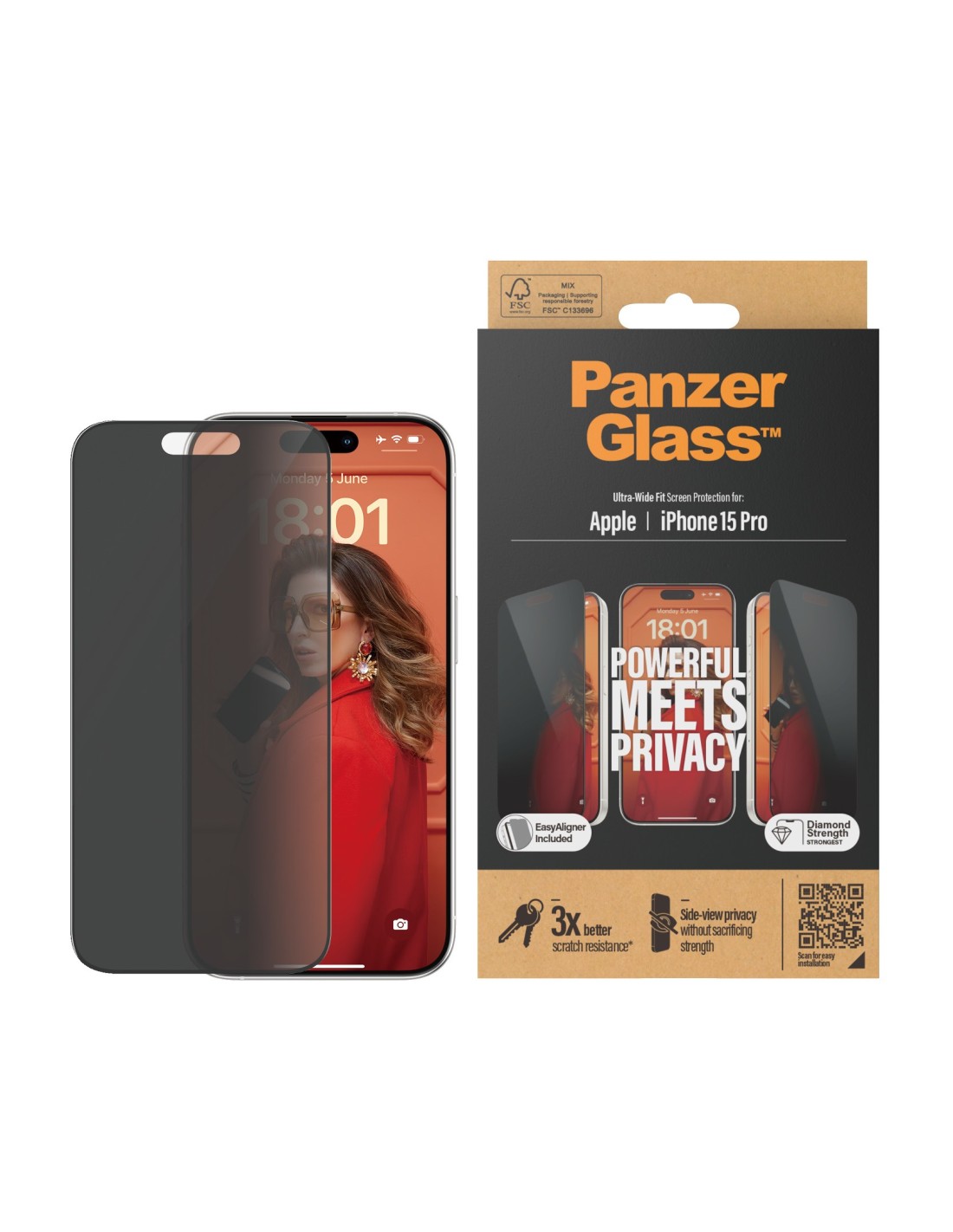 Panzerglass iPhone 15 Pro-Ultra-Wide Fit Privacy with EasyAligner