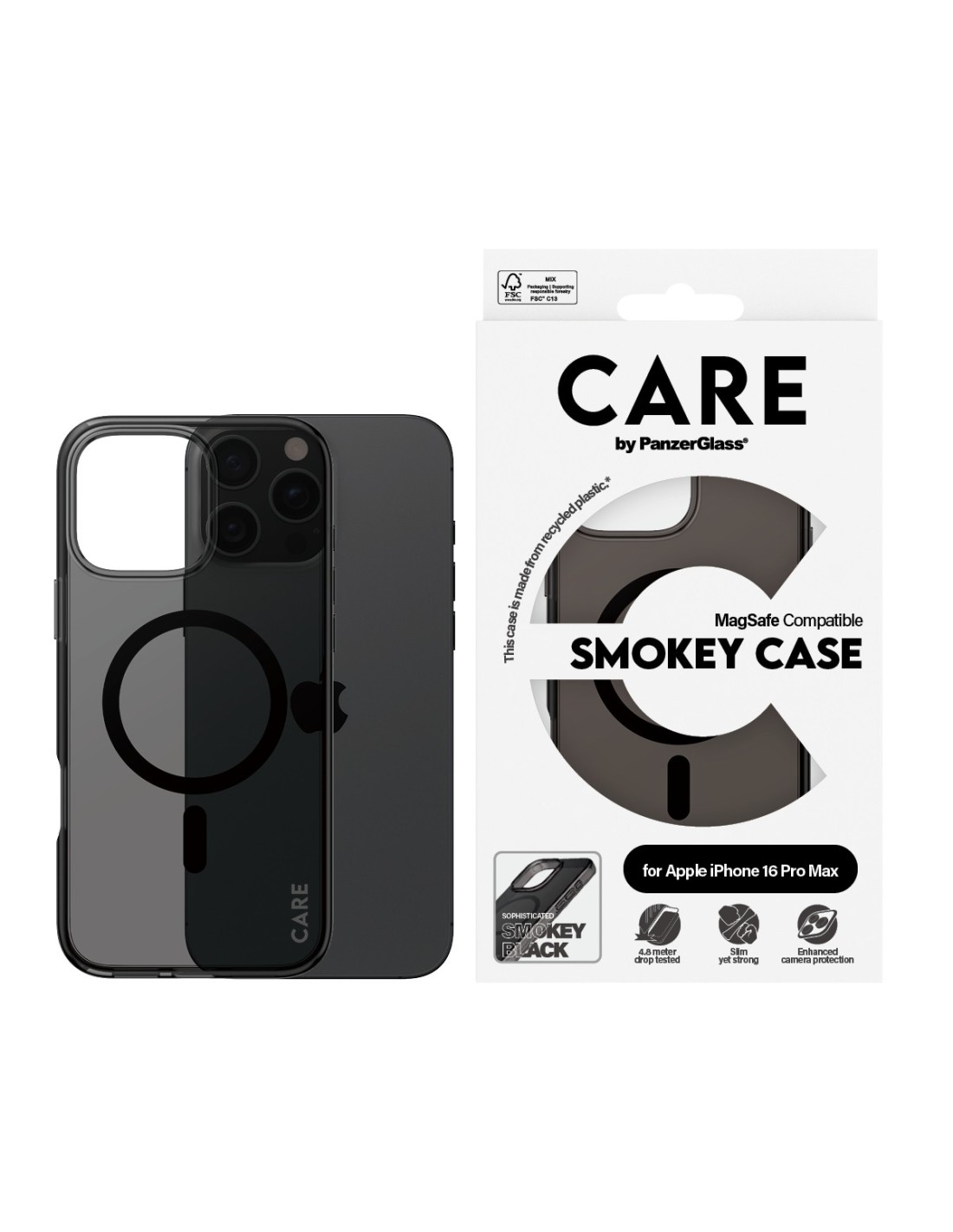 CARE by PanzerGlass Flagship Case Smokey w. Black MagSafe iPhone 16 Pro Max
