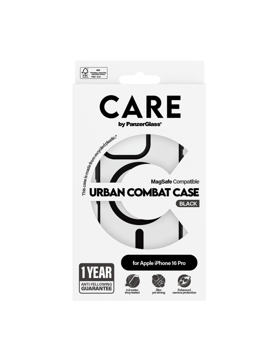 CARE by PanzerGlass Flagship Case Transparent Urban Combat w. Black Frame & MagSafe iPhone 16 Pro
