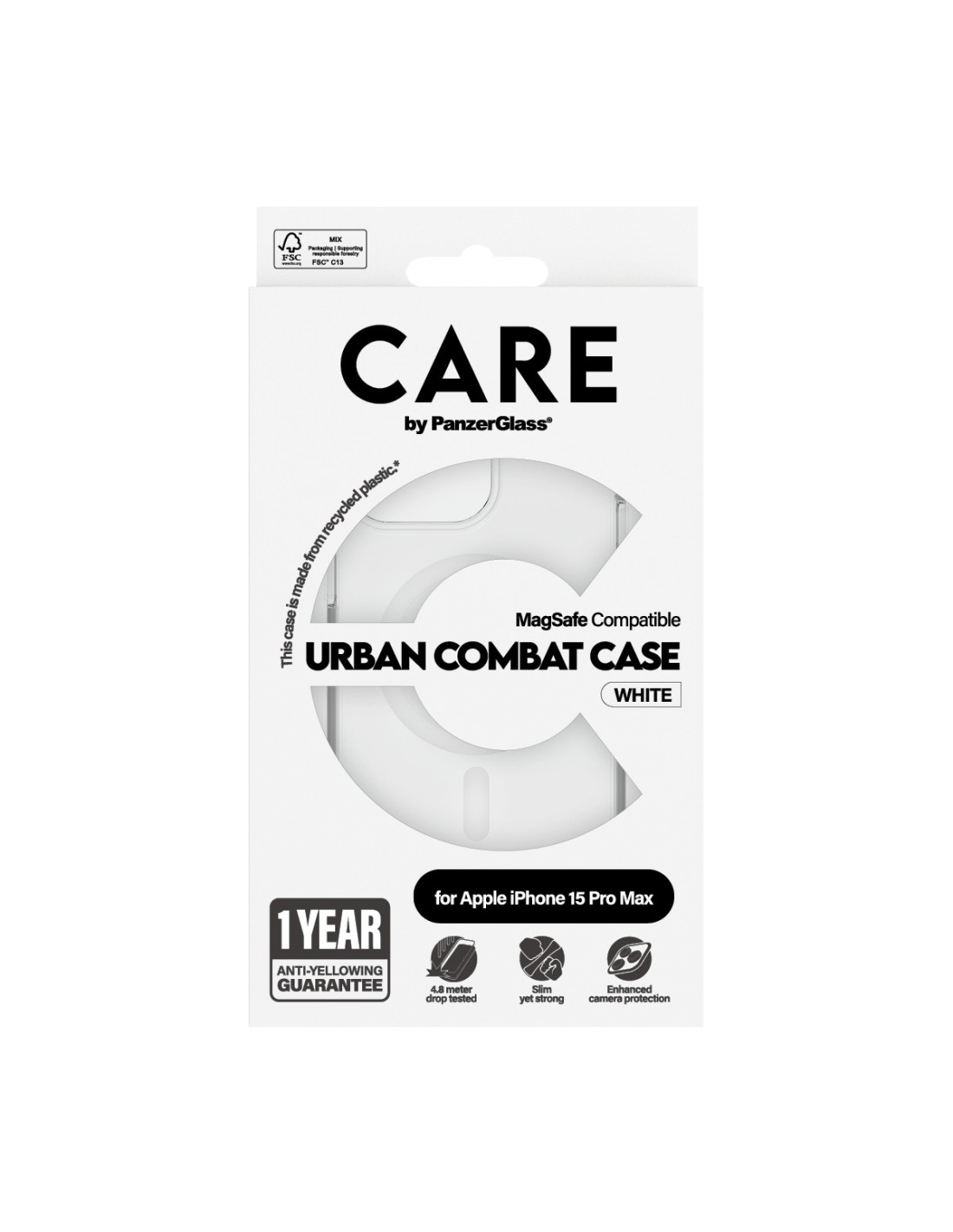 CARE by PanzerGlass Flagship Case Transparent Urban Combat w. White MagSafe iPhone 15 Pro Max