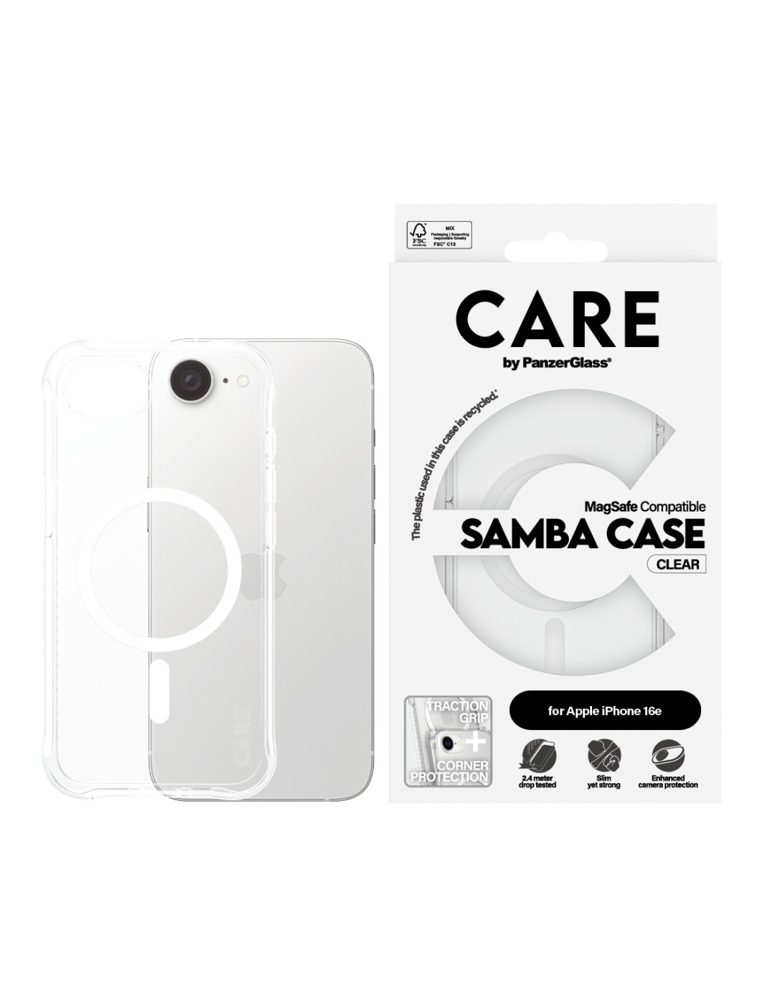 CARE by PanzerGlass Fashionable Case Samba Transparent w. White MagSafe iPhone 16e