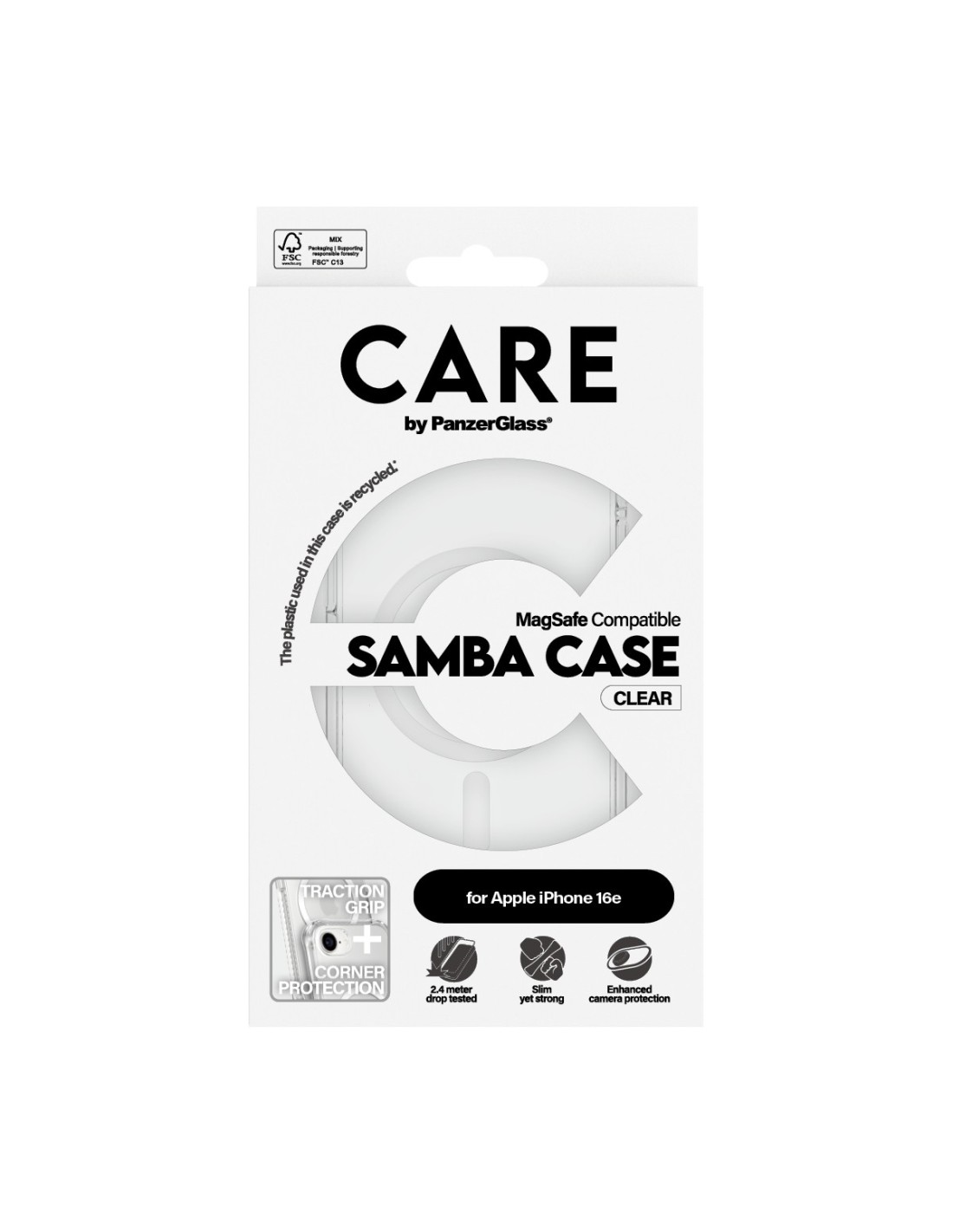 CARE by PanzerGlass Fashionable Case Samba Transparent w. White MagSafe iPhone 16e