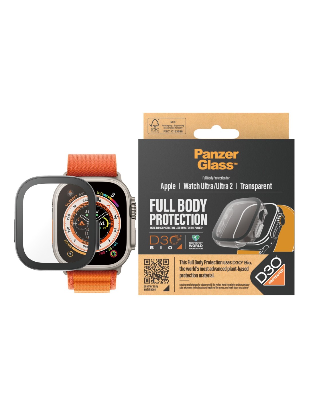 PanzerGlass Full Body Apple Watch Ultra 2 Ultra 49 mm - Clear with D3O