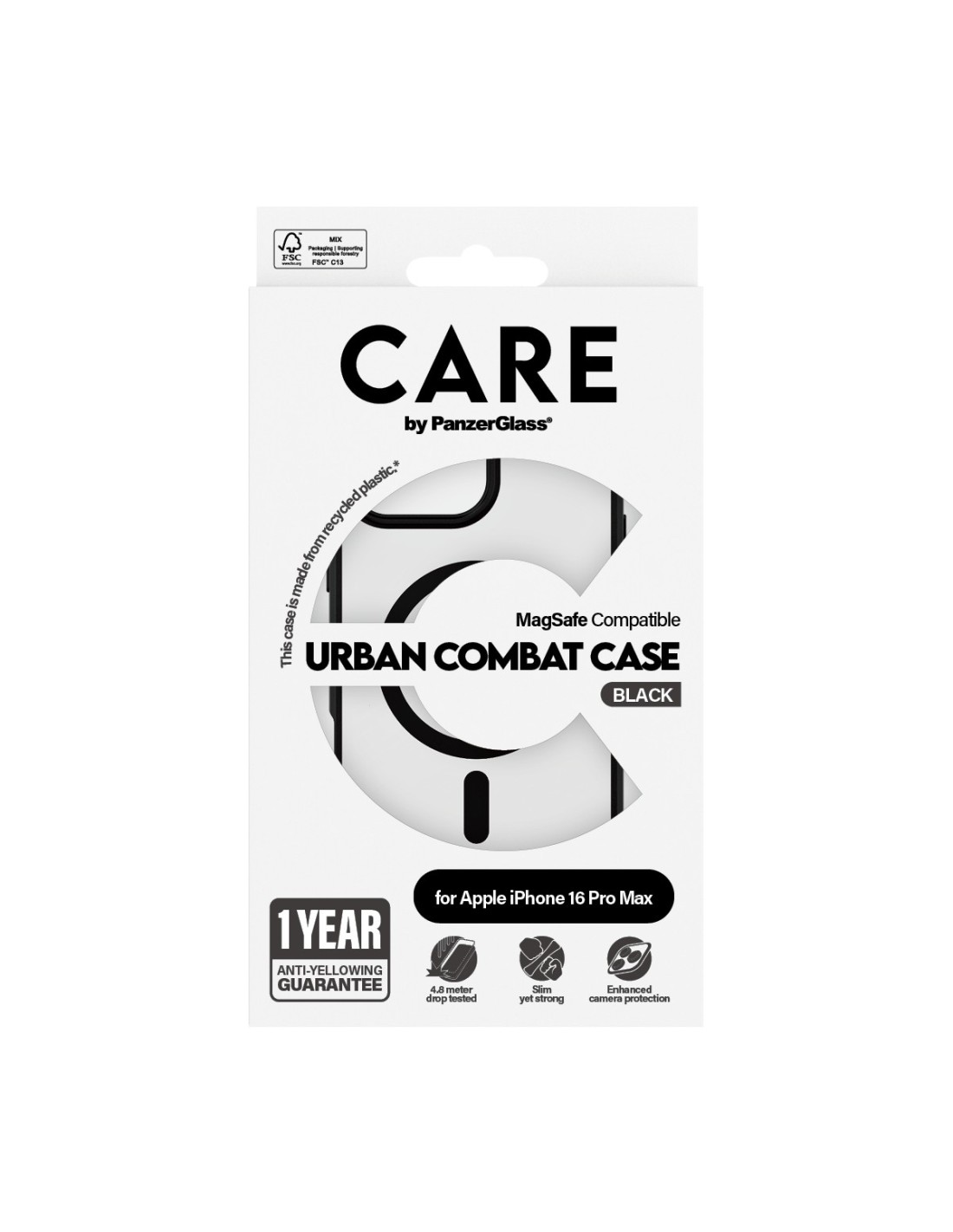 CARE by PanzerGlass Flagship Case Transparent Urban Combat w. Black Frame & MagSafe iPhone 16 Pro Max